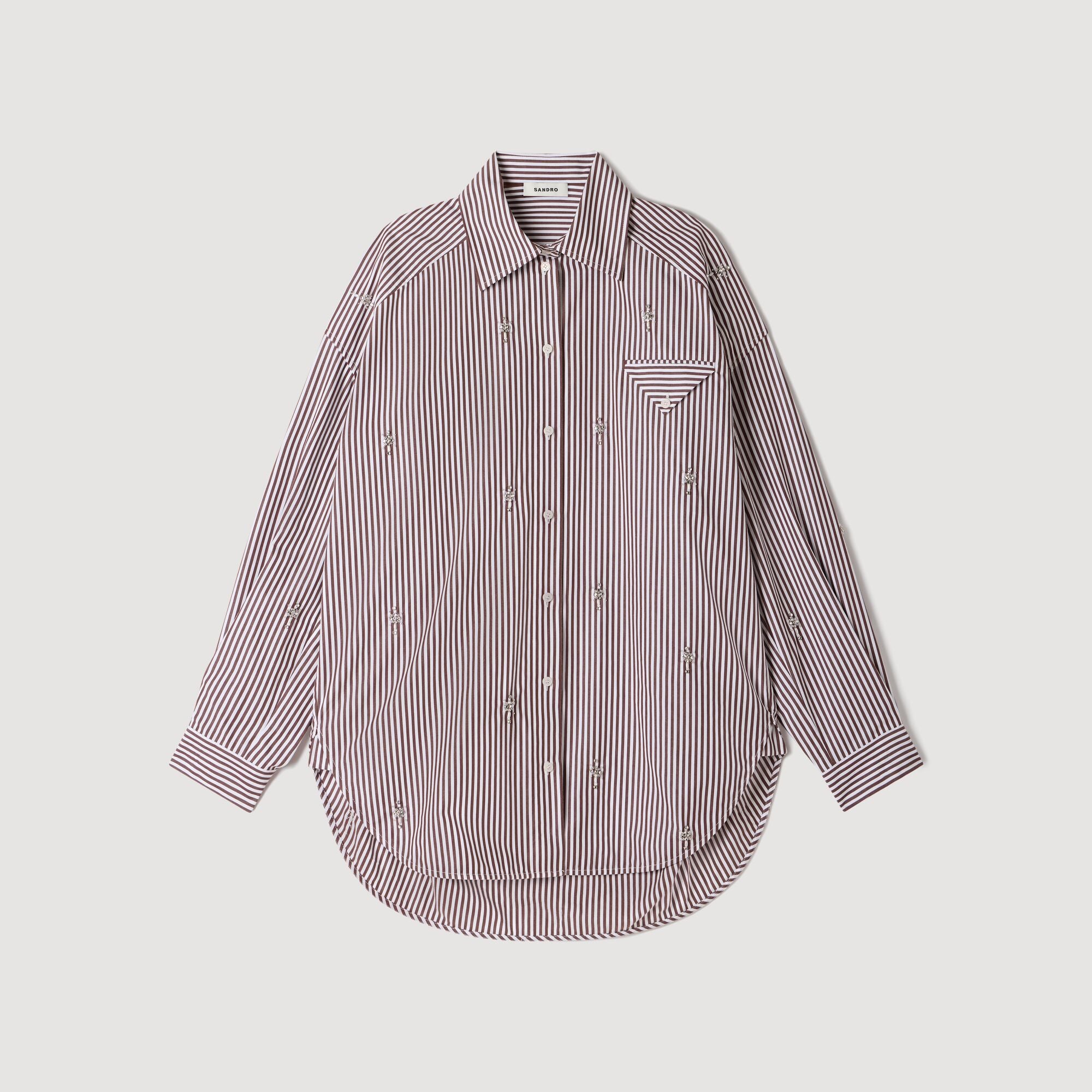 Brendana Oversized striped rhinestone shirt Brown