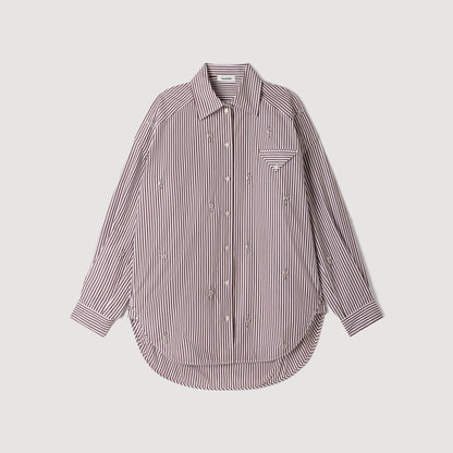Brendana Oversized striped rhinestone shirt Brown