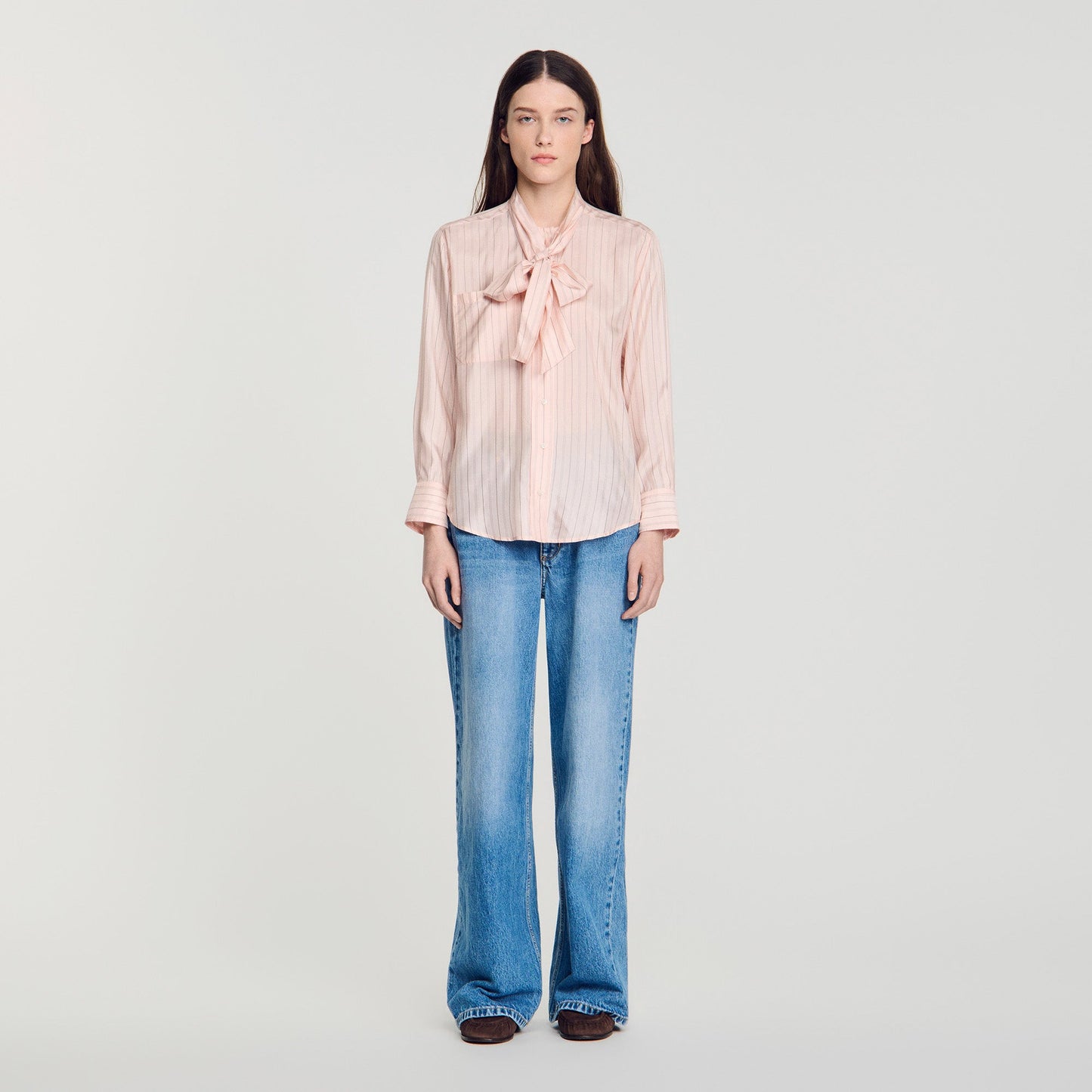 Miraluna Striped tie-neck shirt Light Pink