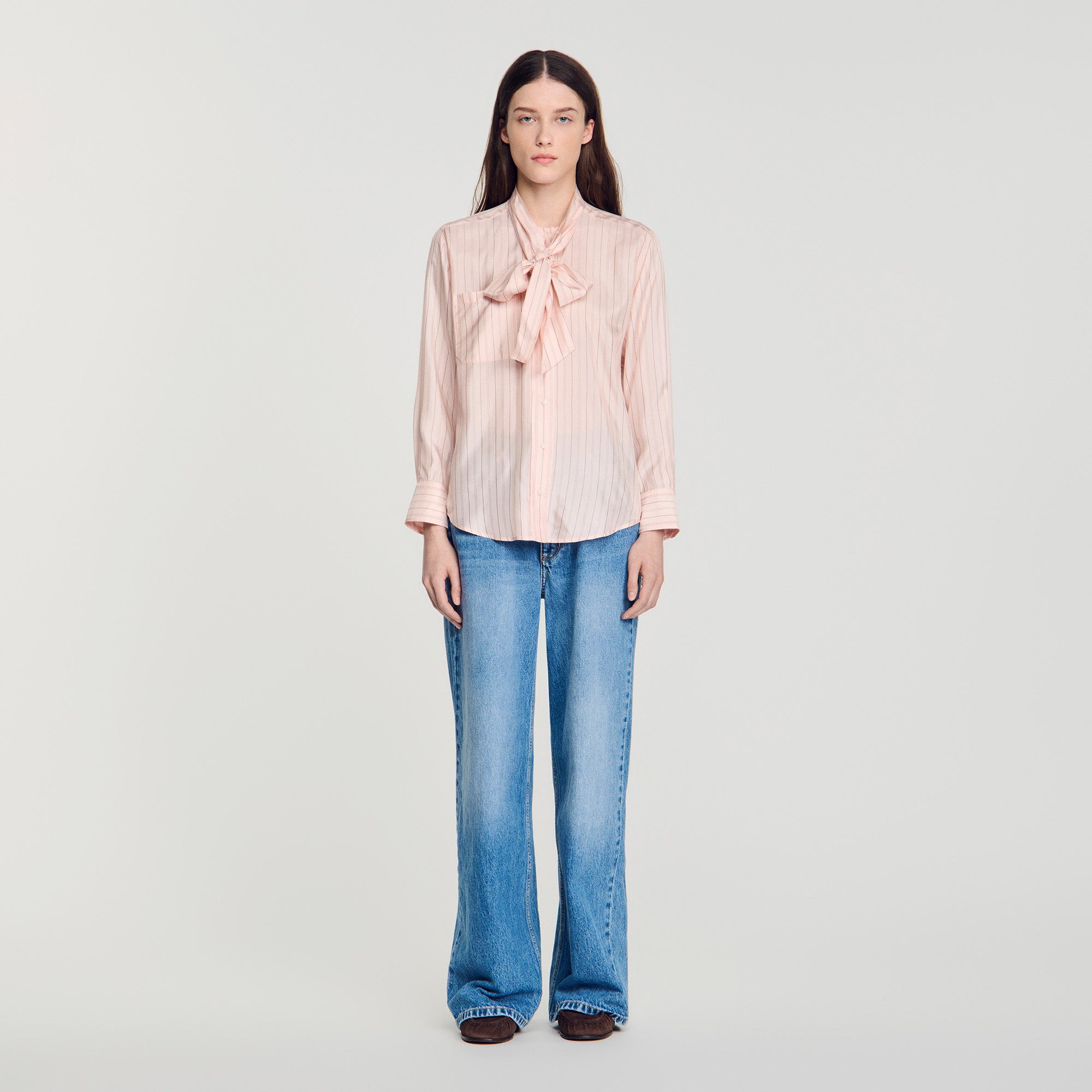 Miraluna Striped tie-neck shirt Light Pink