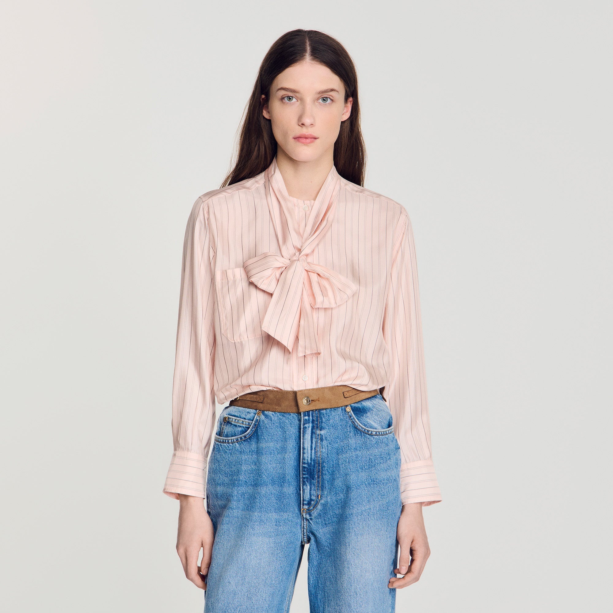 Miraluna Striped tie-neck shirt Light Pink