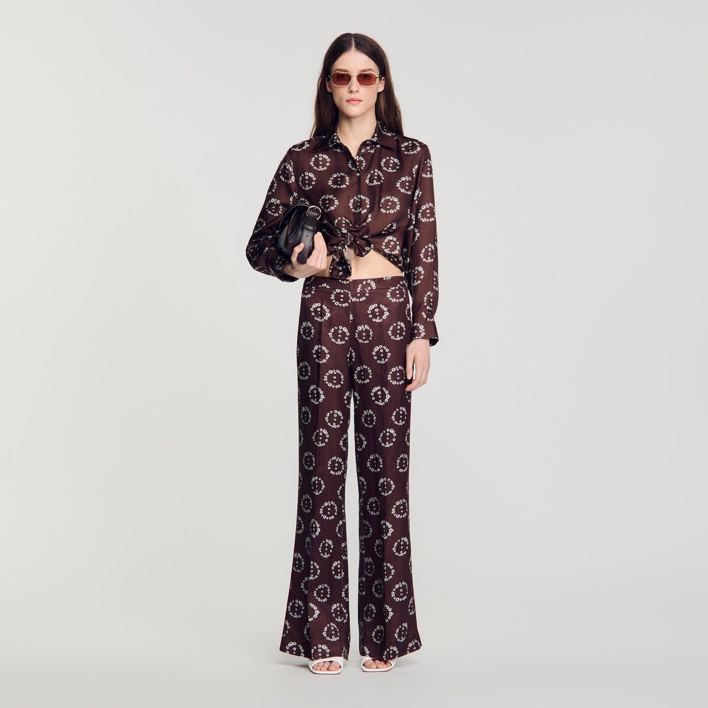 Salinara Floral print silk shirt Brown