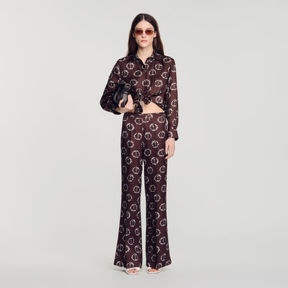 Salinara Floral print silk shirt Brown