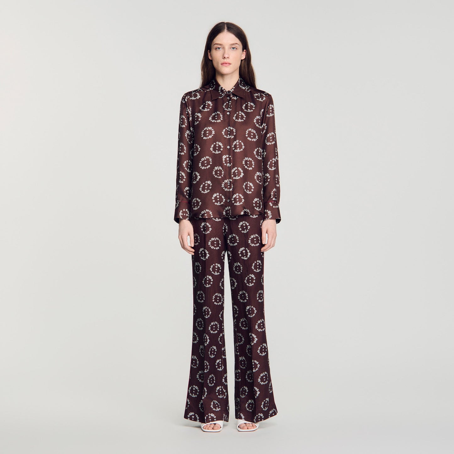 Salinara Floral print silk shirt Brown