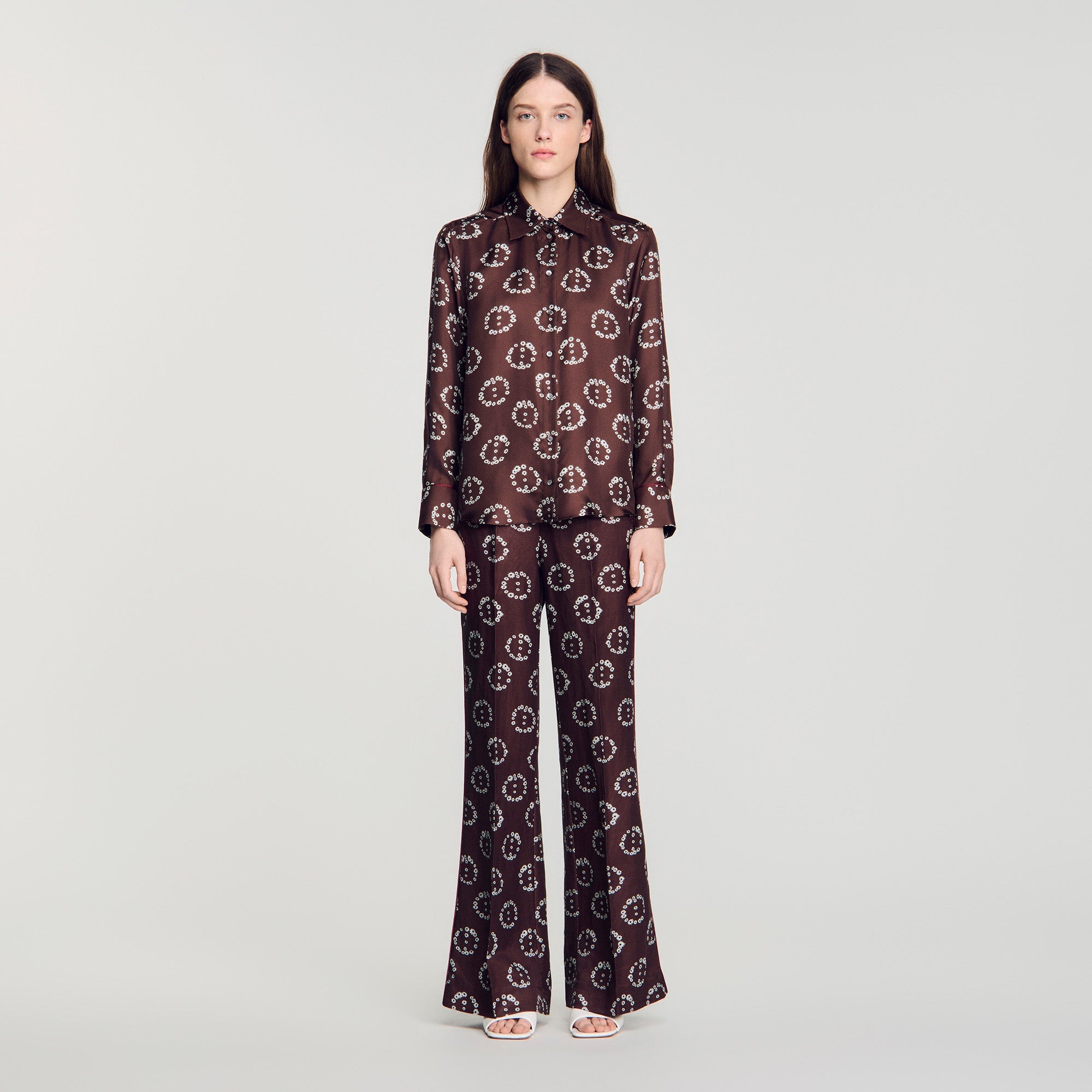 Salinara Floral print silk shirt Brown