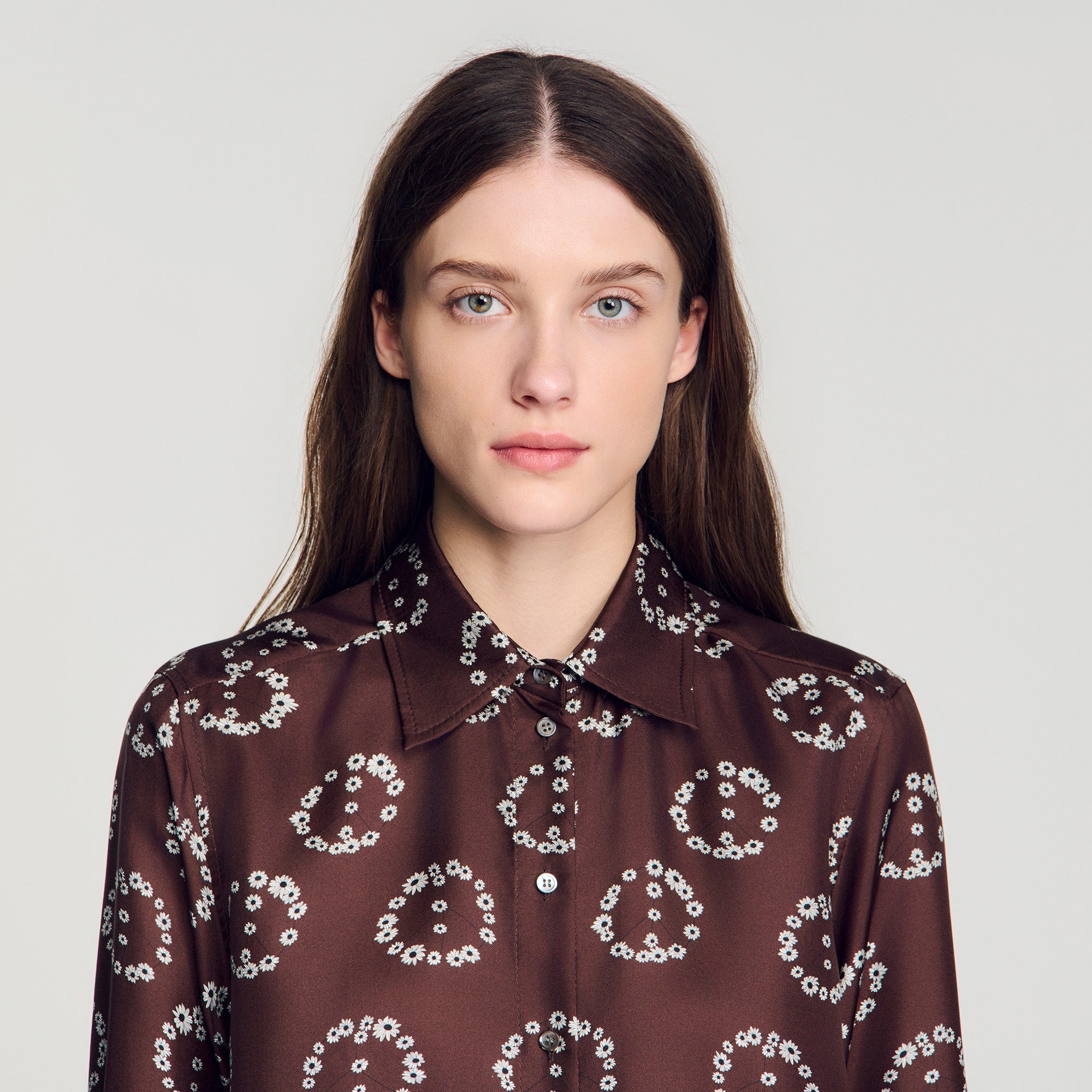 Salinara Floral print silk shirt Brown