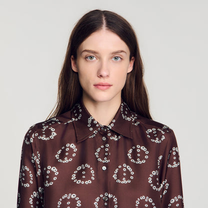 Salinara Floral print silk shirt Brown