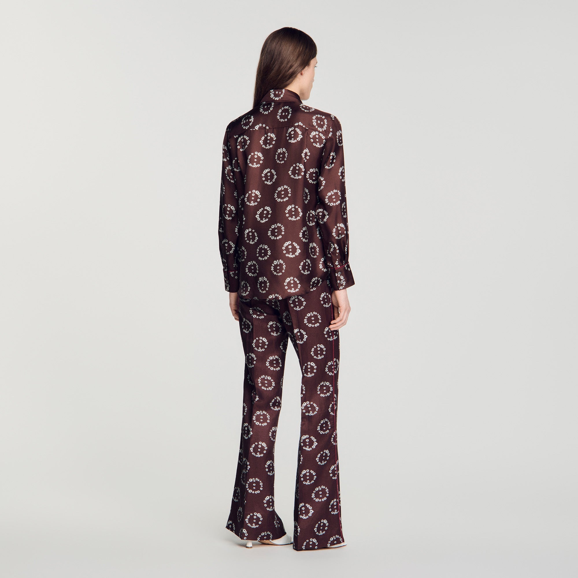 Salinara Floral print silk shirt Brown