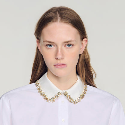 Ema Jewel collar shirt White