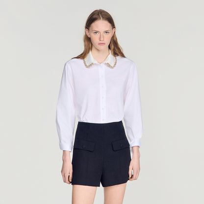 Ema Jewel collar shirt White