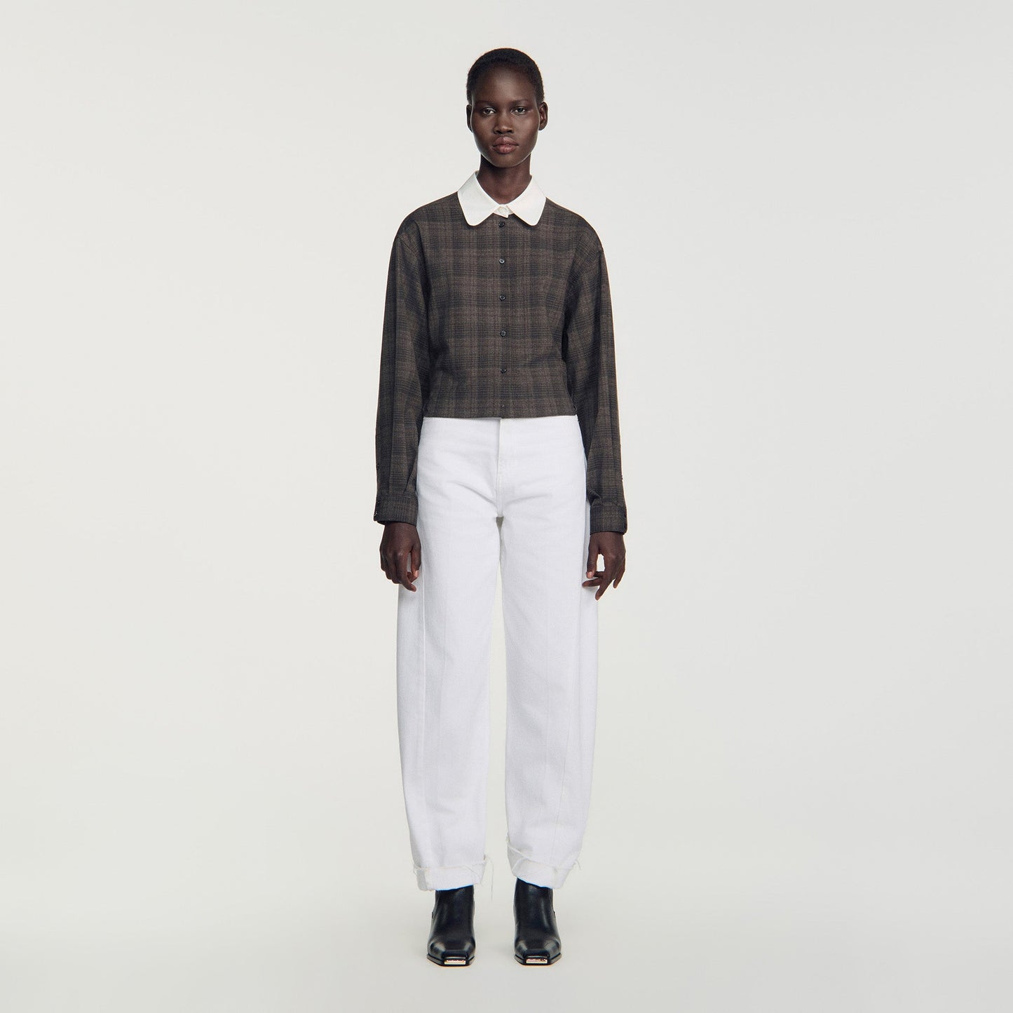 Dakota Check shirt with contrast collar Dark Grey