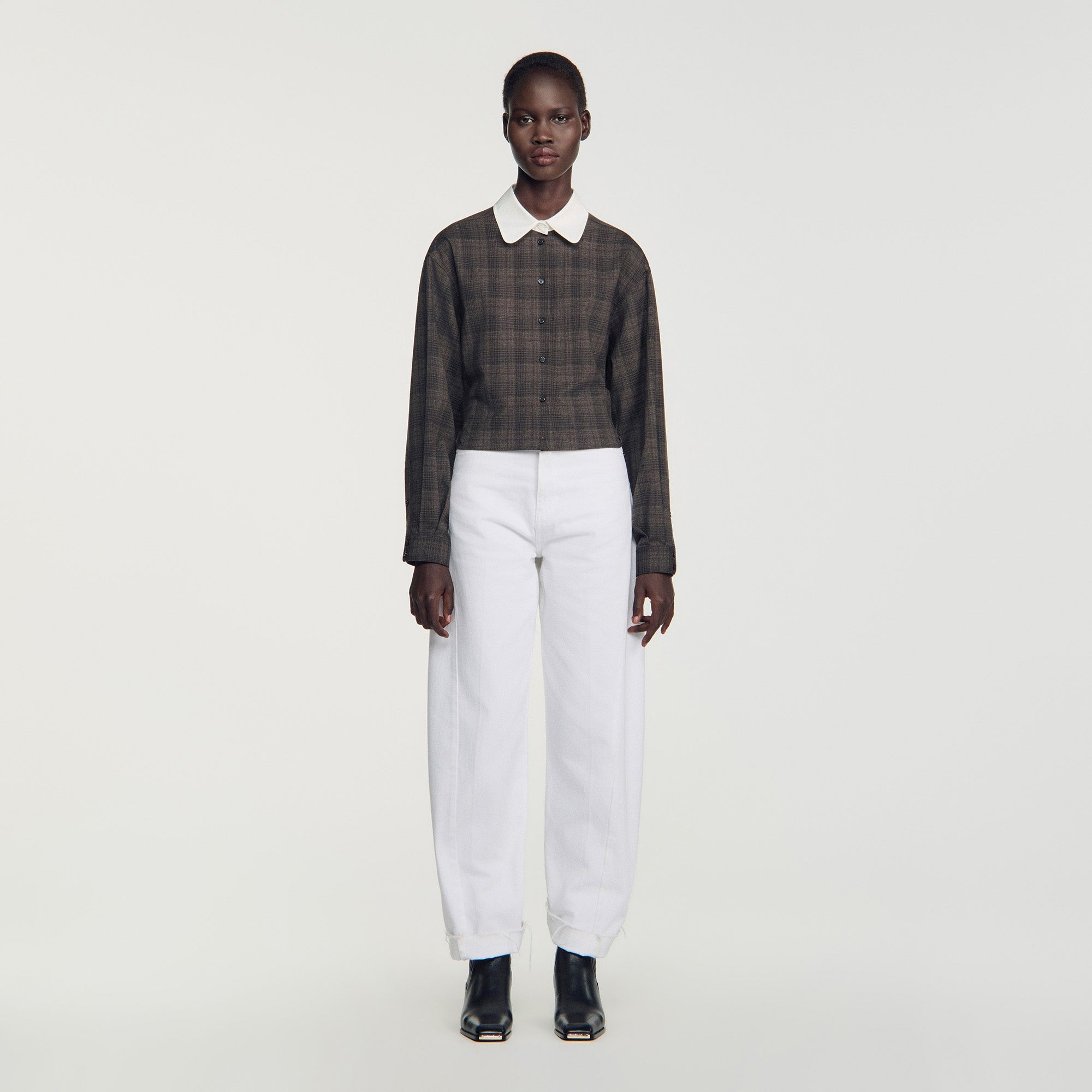 Dakota Check shirt with contrast collar Dark Grey