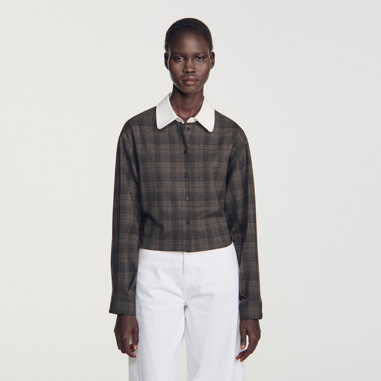 Dakota Check shirt with contrast collar Dark Grey