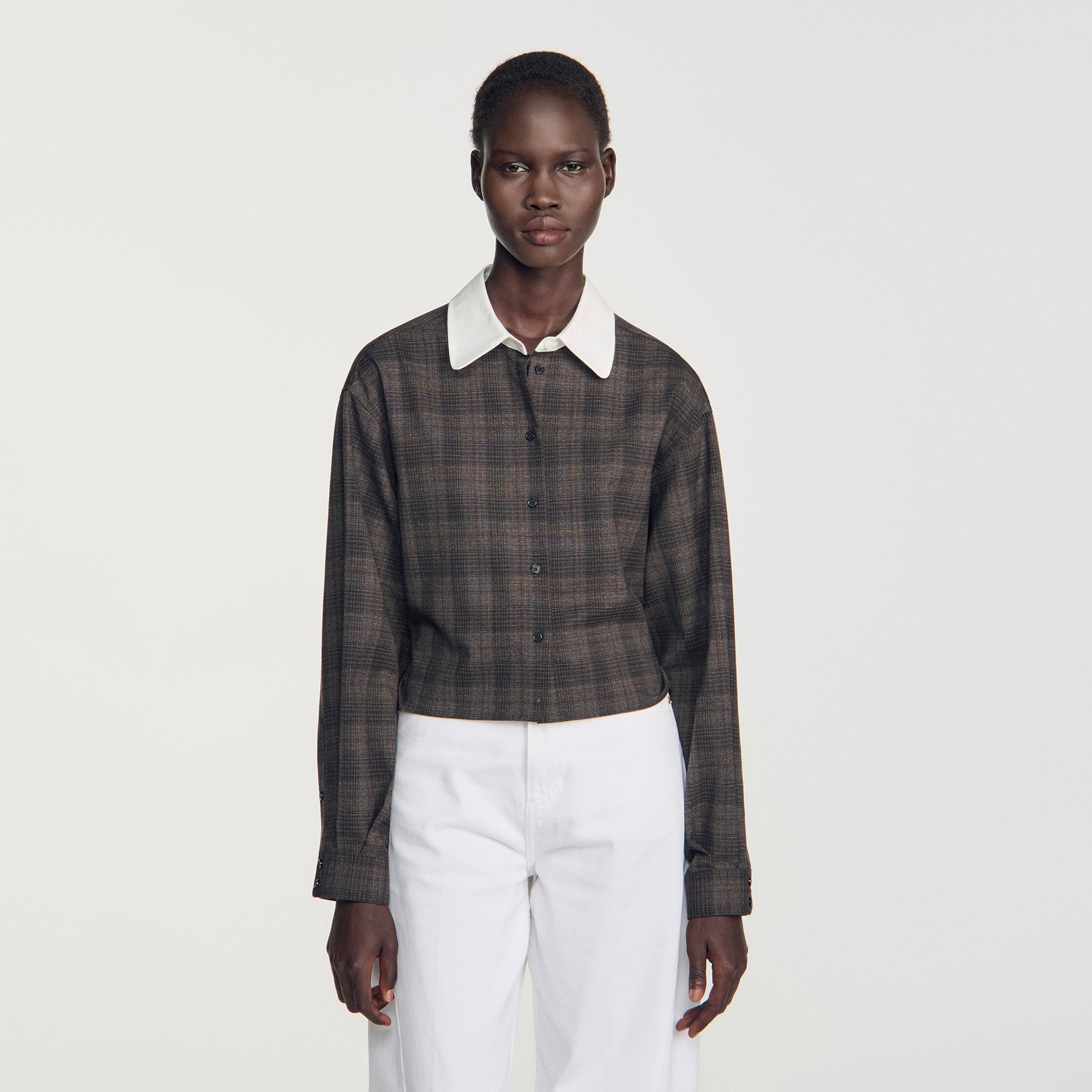 Dakota Check shirt with contrast collar Dark Grey