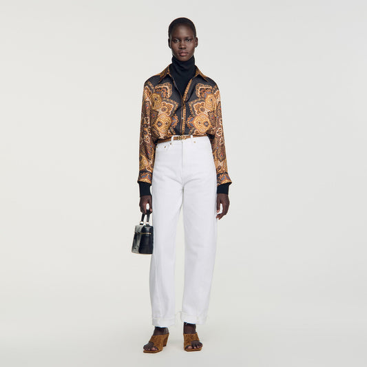 Harlow Scarf print silk shirt Black / Ocher