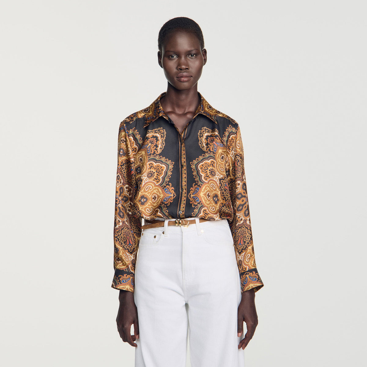 Harlow Scarf print silk shirt Black / Ocher