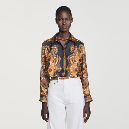Harlow Scarf print silk shirt Black / Ocher