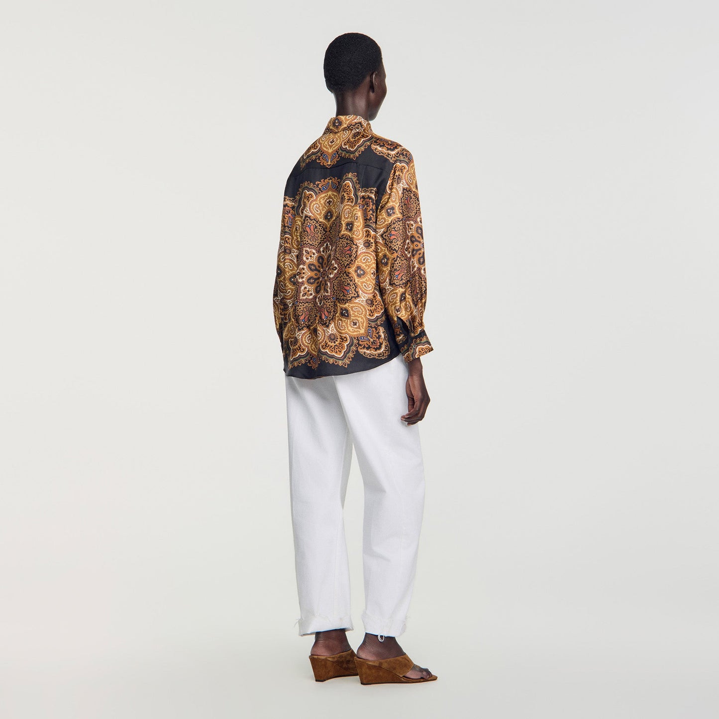 Harlow Scarf print silk shirt Black / Ocher