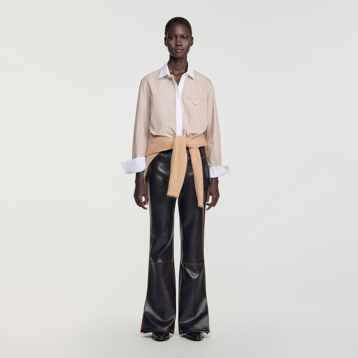 Natalya Striped shirt with contrast collar Beige