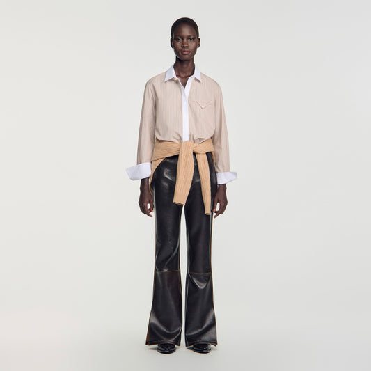 Natalya Striped shirt with contrast collar Beige