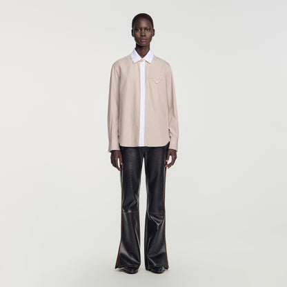 Natalya Striped shirt with contrast collar Beige
