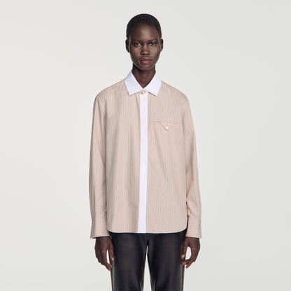Natalya Striped shirt with contrast collar Beige