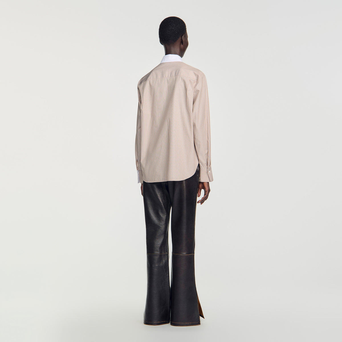 Natalya Striped shirt with contrast collar Beige
