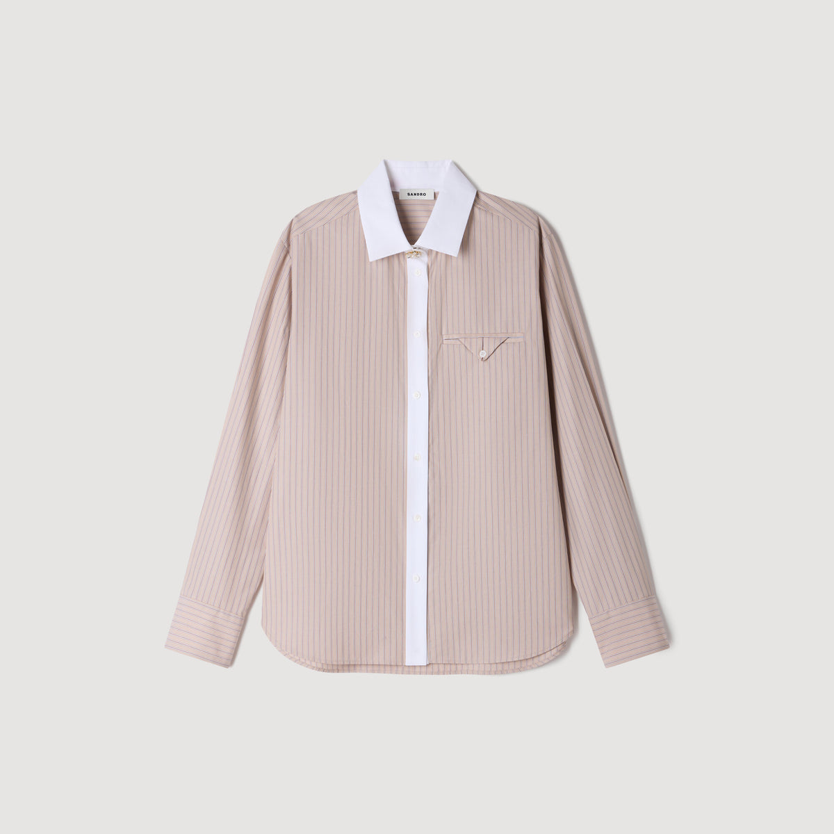 Natalya Striped shirt with contrast collar Beige