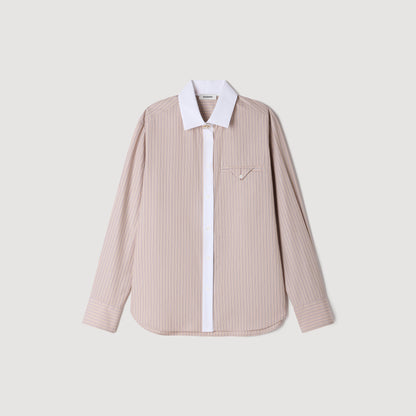 Natalya Striped shirt with contrast collar Beige