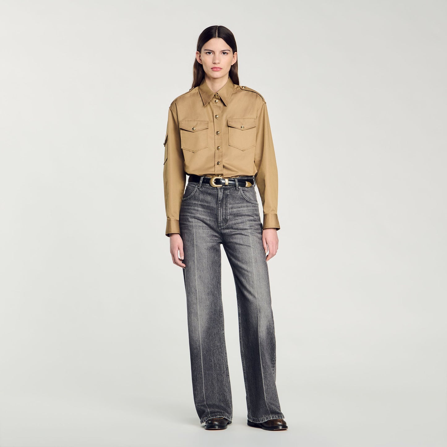 Low-Waisted Straight-Leg Jeans Grey