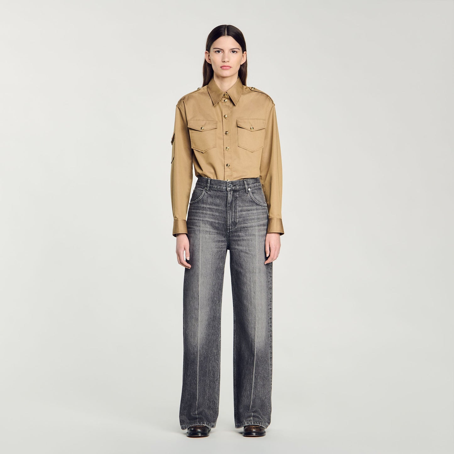Low-Waisted Straight-Leg Jeans Grey