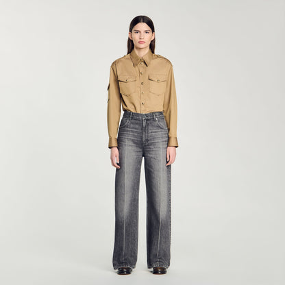 Low-Waisted Straight-Leg Jeans Grey
