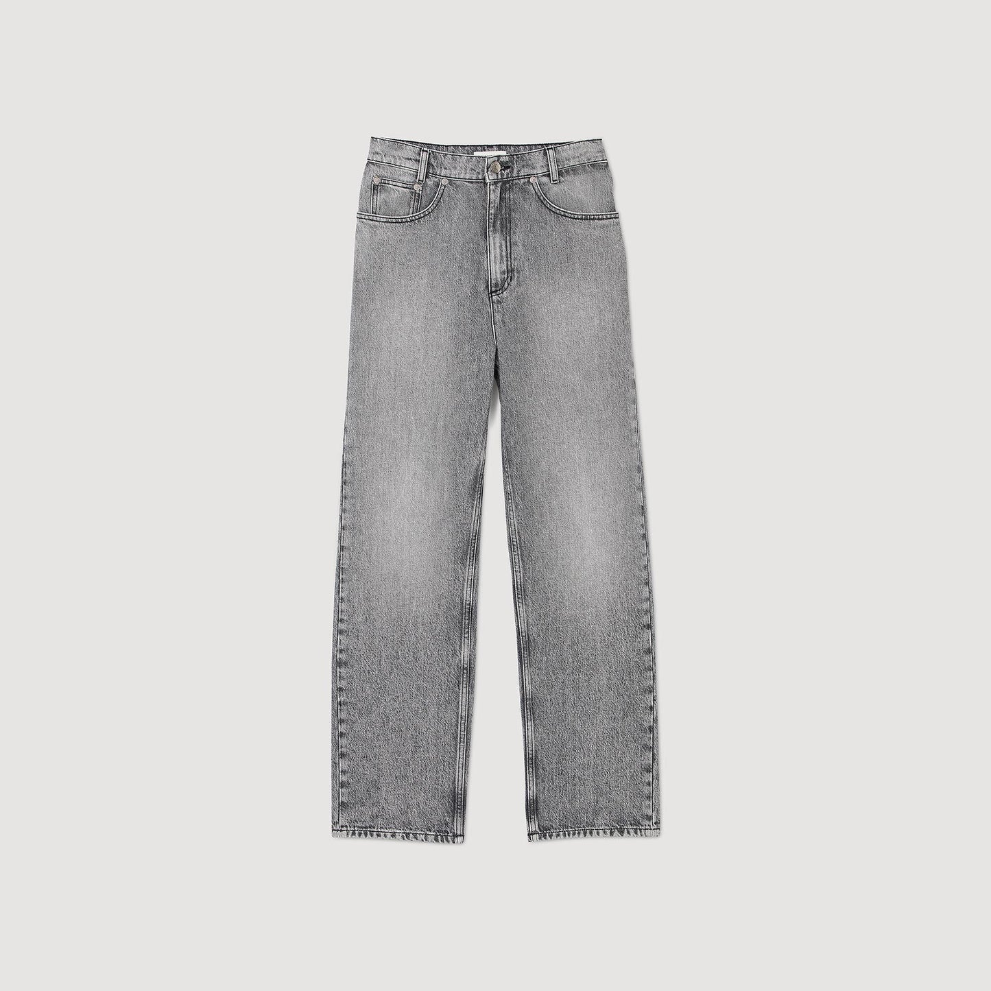 Low-Waisted Straight-Leg Jeans Grey