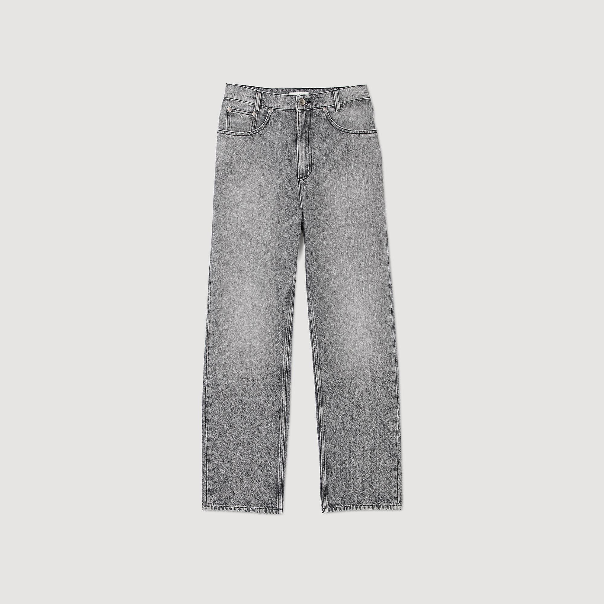 Low-Waisted Straight-Leg Jeans Grey