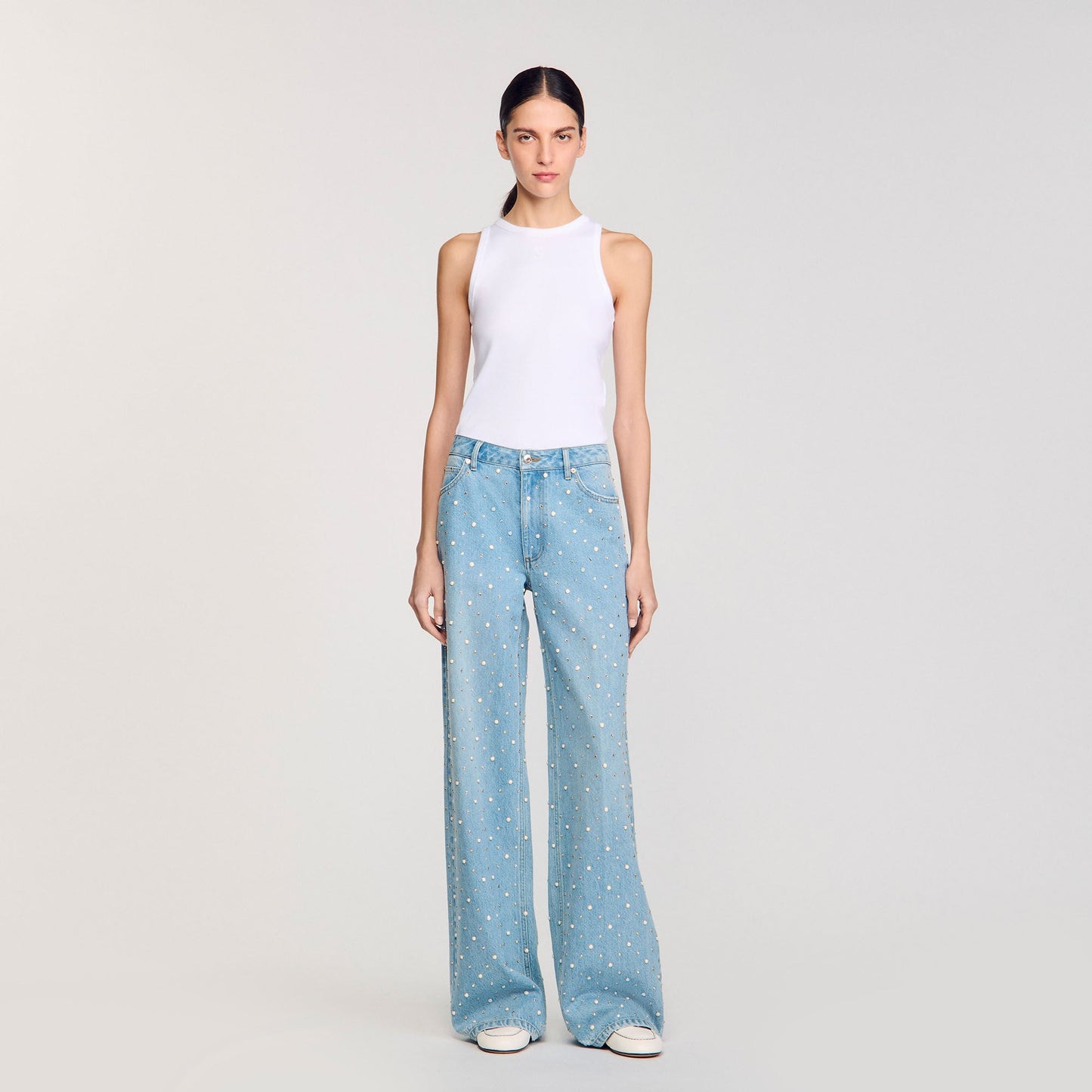 Blue Jean Rhinestone And Beaded Jeans