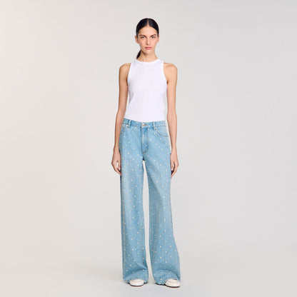 Blue Jean Rhinestone And Beaded Jeans