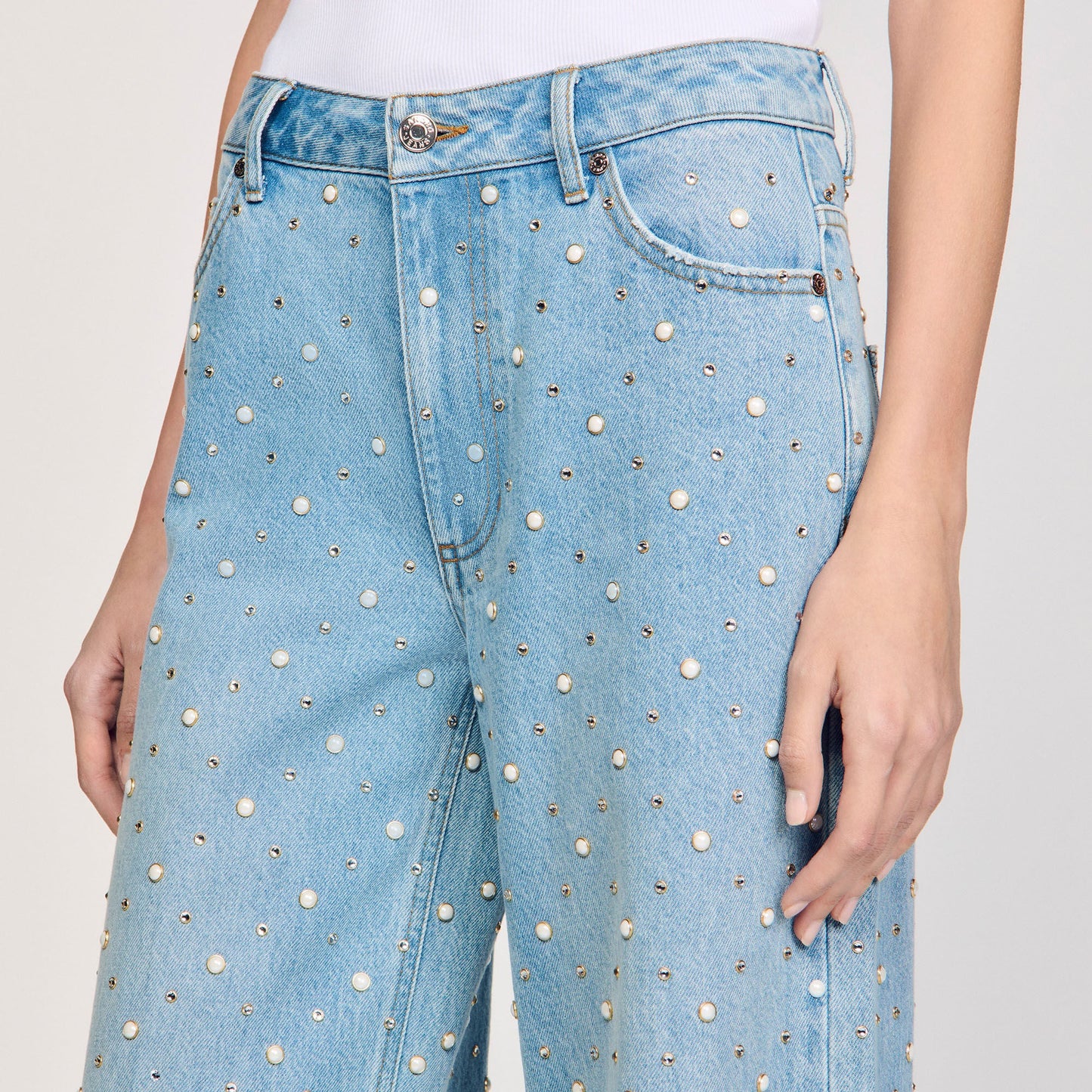 Blue Jean Rhinestone And Beaded Jeans