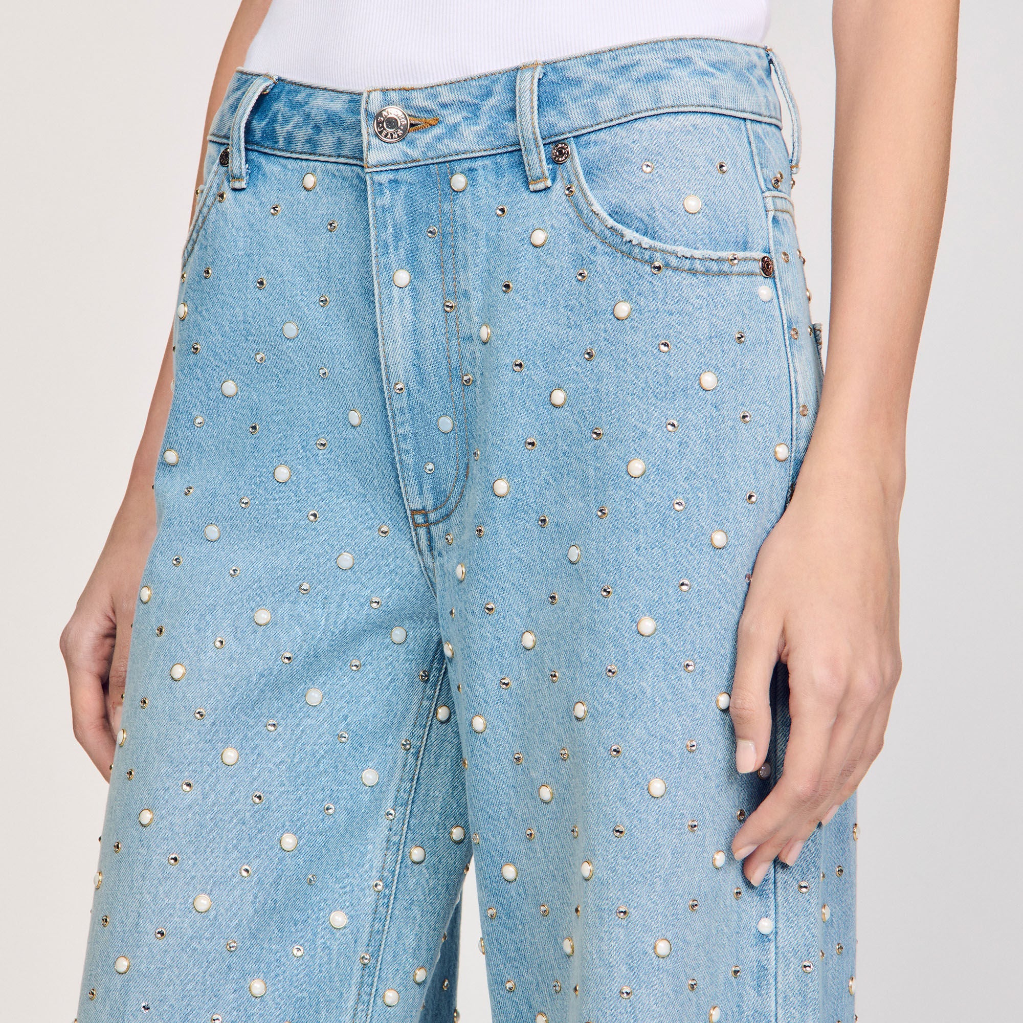 Blue Jean Rhinestone And Beaded Jeans