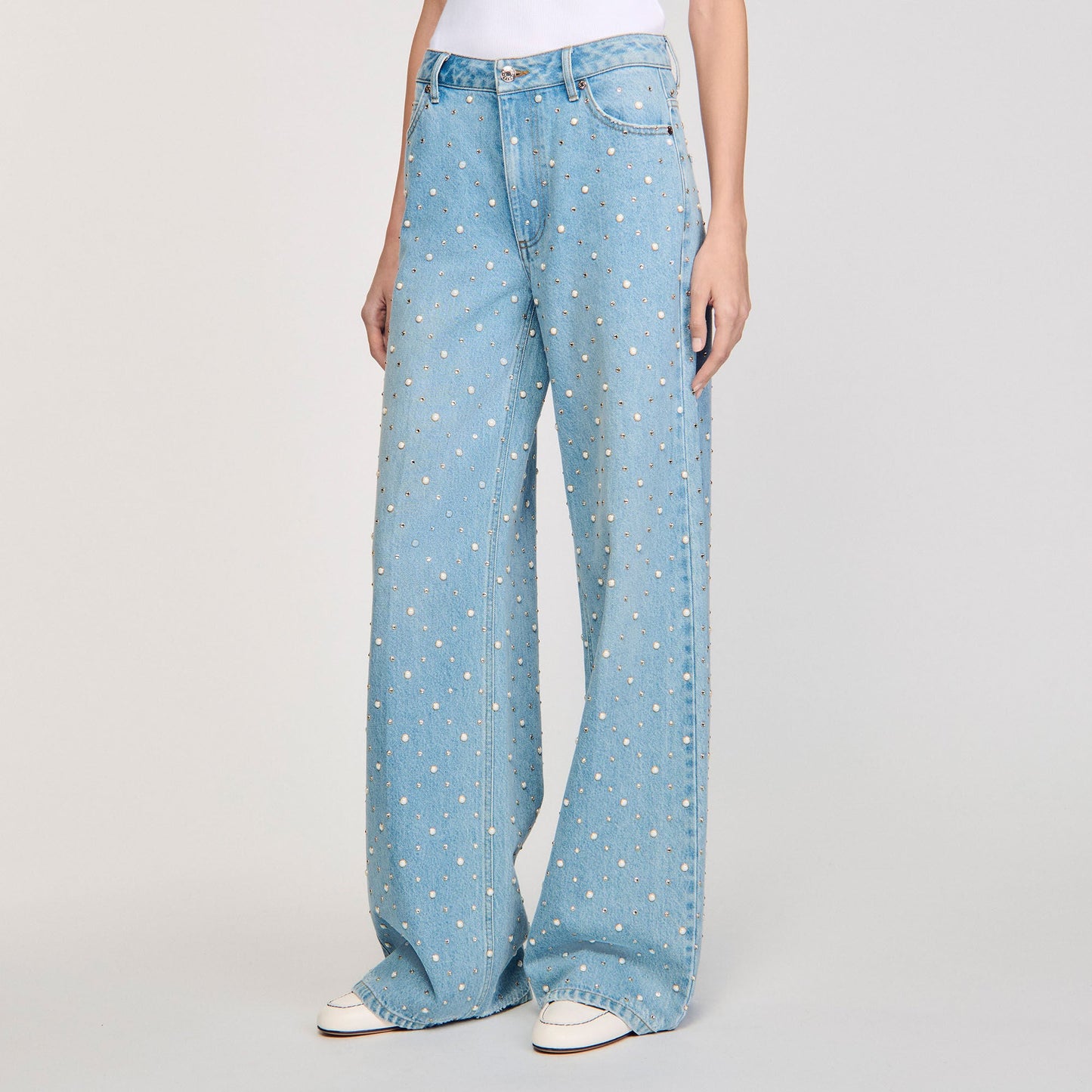 Blue Jean Rhinestone And Beaded Jeans