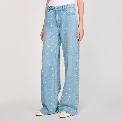 Blue Jean Rhinestone And Beaded Jeans