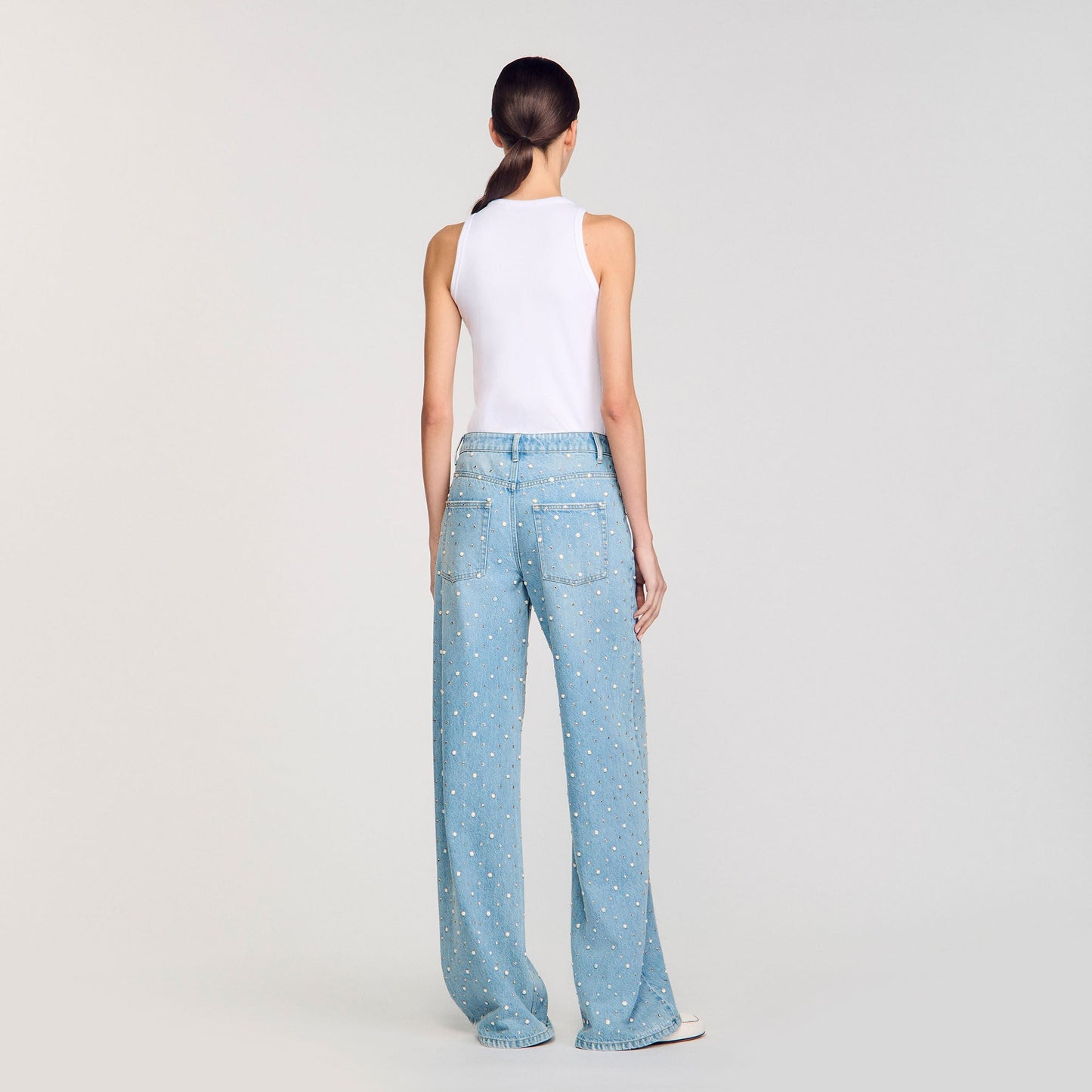 Blue Jean Rhinestone And Beaded Jeans