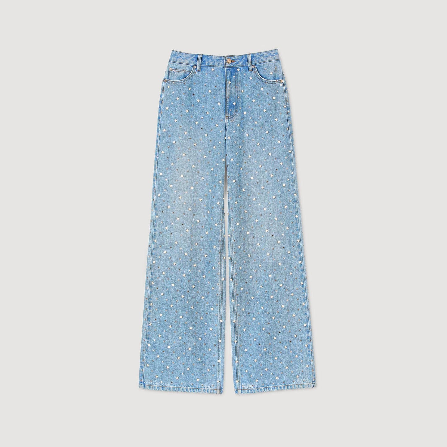 Blue Jean Rhinestone And Beaded Jeans