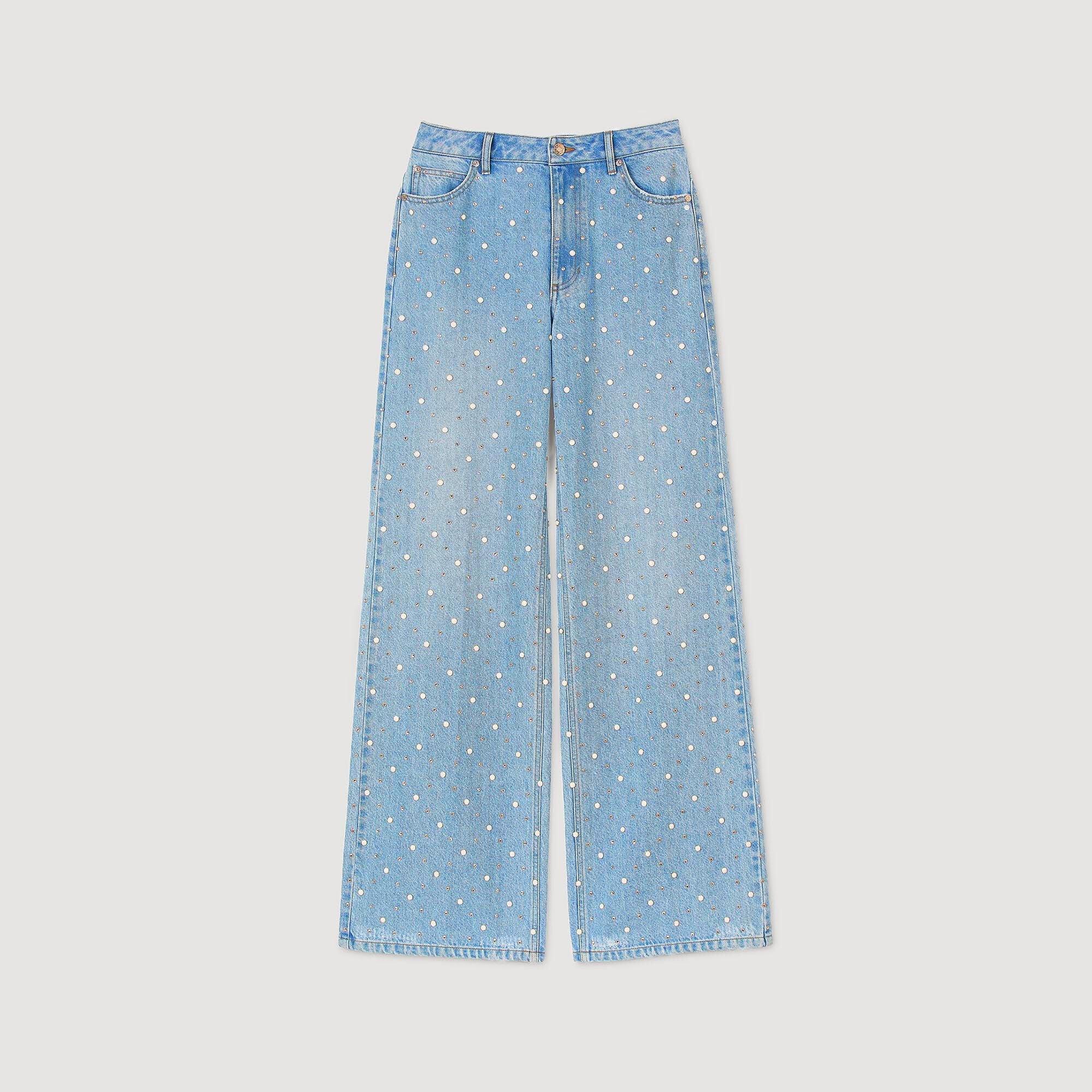 Blue Jean Rhinestone And Beaded Jeans