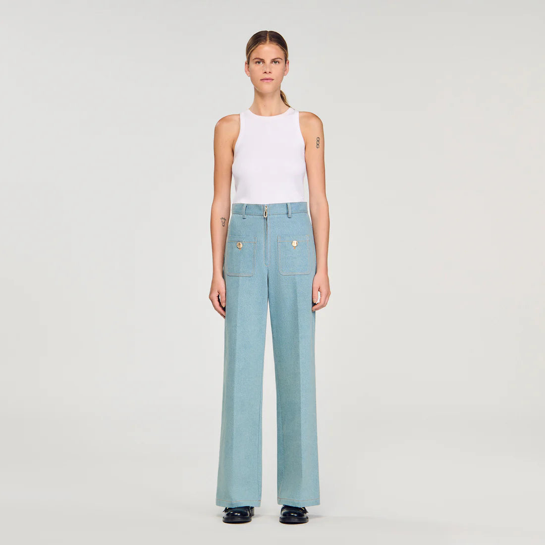 Eliam Faded High-Rise Wide-Leg Jeans Blue Jean