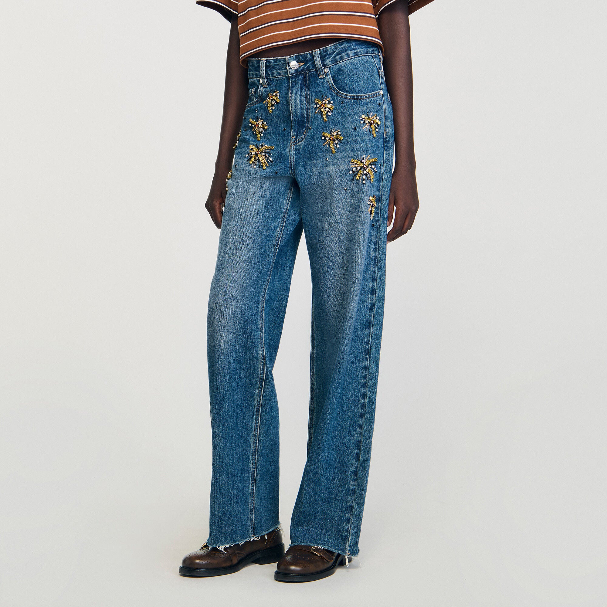 Palmtree Rhinestone Jeans Blue Jean