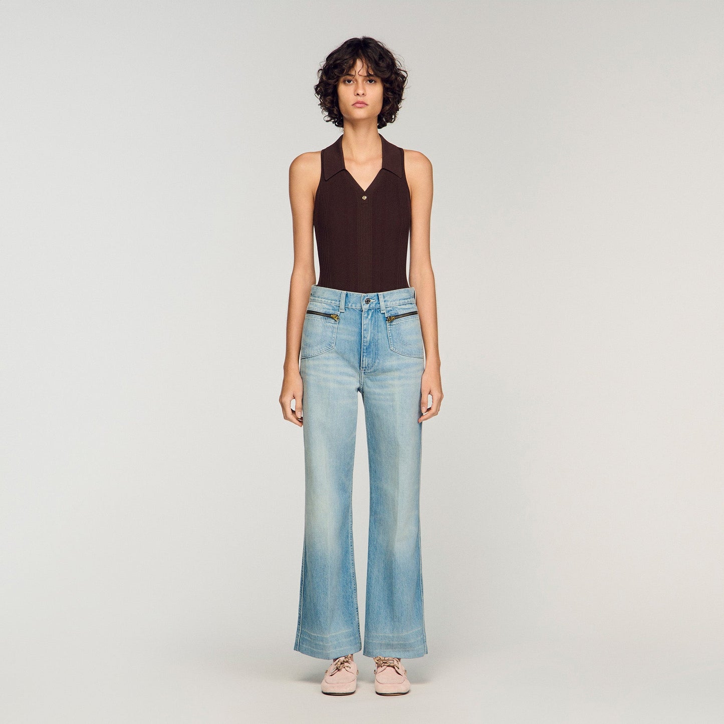 Harper Faded Straight Zipped Cotton Jeans Blue Jean