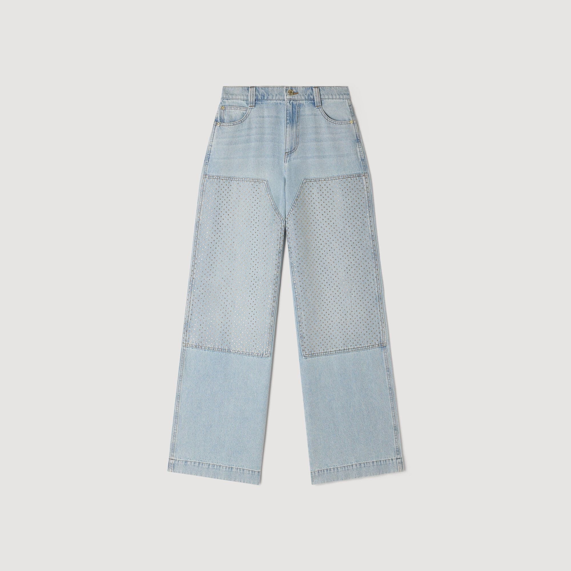 Landon Faded Straight Crystal Patch Jeans Light Blue Jean
