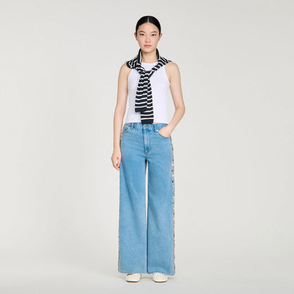 Calix Faded Straight-Leg Rhinestone Jeans Blue Jean