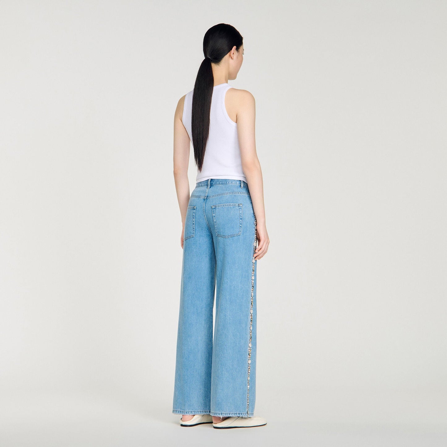 Calix Faded Straight-Leg Rhinestone Jeans Blue Jean