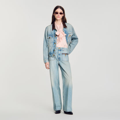 Sigrid Straight-leg leather detail jeans Blue Jean